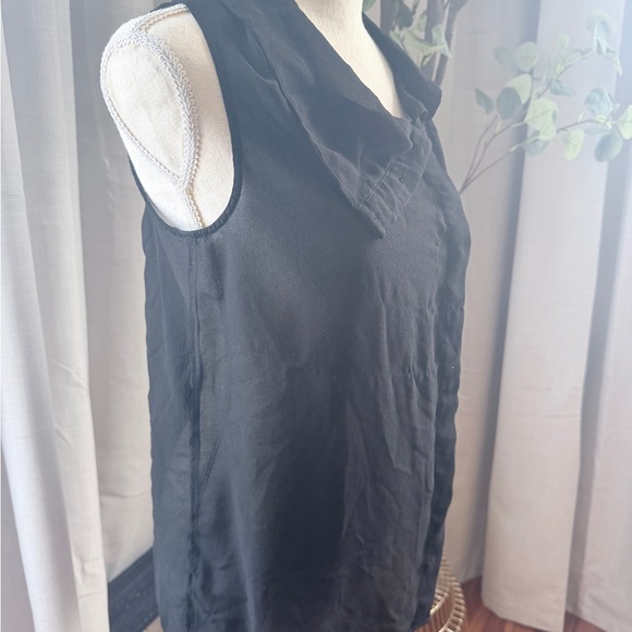 All Saints Sheet Black Sleeveless Draped Collar Women's Button Up Top US4 - Picture 2 of 4
